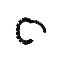 Black Steel Hinged Oval Rook Clicker Round Profile - Premium Zirconia 16 Gauge - 5mmx7mm