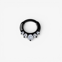 Black Steel Septum Ring - 5 Prong Cubic Zirconia Crown 16 Gauge - 6mm
