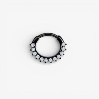 Black Steel Septum Ring - 12 Prong Cubic Zirconia Crown 16 Gauge - 8mm