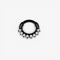 Black Steel Septum Ring - 8 Prong Cubic Zirconia Crown 16 Gauge - 6mm