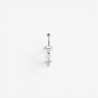 Surgical Steel Belly Ring - Jewelled Heart and Cross 14 Gauge - 10mm