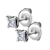 Surgical Steel Ear Studs - Square Cubic Zirconia