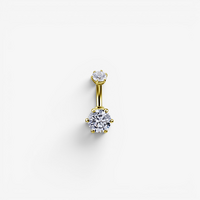18K Gold Internal Thread Belly Ring - Round Shape Premium Zirconia