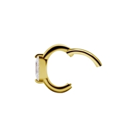 18K Gold Hinged Oval Rook Clicker Round Profile - Premium Zirconia 16 Gauge 5mmx7mm