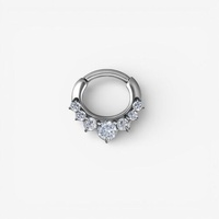 Surgical Steel Septum Ring - 7 Prong Cubic Zirconia Crown 16 Gauge - 8mm