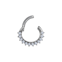 Surgical Steel Hinged Clicker - 12 Prong Cubic Zirconia Crown 16 Gauge - 8mm