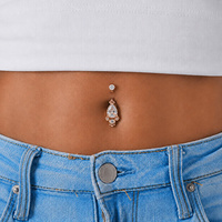 Rose Gold Steel Belly Ring - Cubic Zirconia Oval Cluster