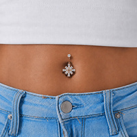 Rose Gold Steel Belly Ring - Cubic Zirconia Star Burst