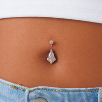 Rose Gold Steel Belly Ring - Cubic Zirconia Pear Cluster