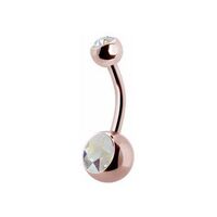 Rose Gold Steel Double Jewelled Belly Bar