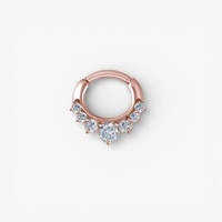 Rose Gold Steel Septum Ring - 7 Prong Cubic Zirconia Crown 16 Gauge - 8mm