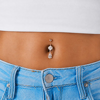 Rose Gold Steel Belly Ring - Pear and Oval Cubic Zirconia 14 Gauge - 10mm