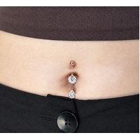 Rose Gold Steel Belly Ring - Pear and Round Cubic Zirconia 14 Gauge - 10mm