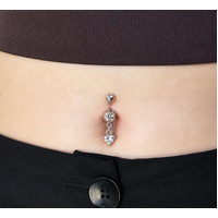Surgical Steel Mini Belly Ring - Crystal Heart Jewellery Charm 14 Gauge - 10mm