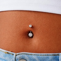 Titanium Double Jewelled Belly Ring Round Cubic Zirconia