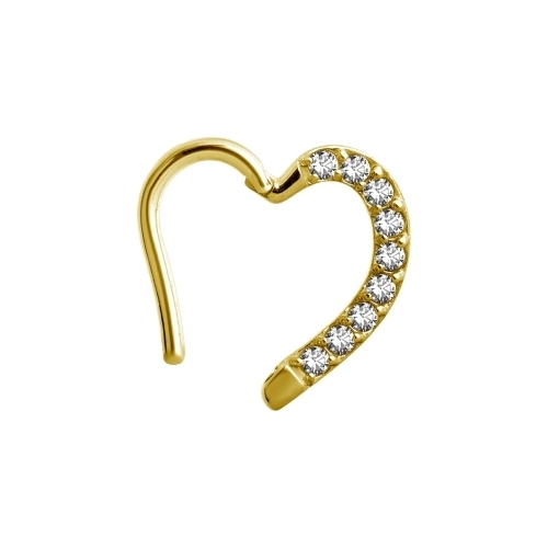 Gold Steel Heart Daith Ring - Premium Zirconia