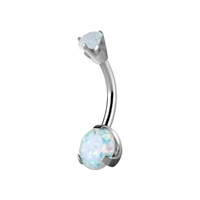 Surgical Steel Double Jewelled Opal Belly Ring - Diamond Cut Prong Setting