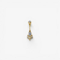 Gold Steel Belly Ring - Cubic Zirconia Oval Cluster