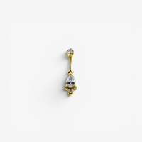 Gold Steel Belly Ring - Cubic Zirconia Pear Cluster