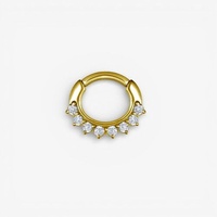 Gold Steel Septum Ring - 8 Prong Cubic Zirconia Crown 16 Gauge - 6mm