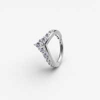 Surgical Steel Hinged Ring - Premium Zirconia Front Facing V shape