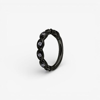 Black Steel Hinged Ring - Rounded Premium Zirconia