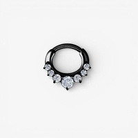 Black Steel Septum Ring - 7 Prong Cubic Zirconia Crown 16 Gauge - 8mm