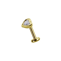 18k Gold Attachment for Internal Thread Labret - Heart Shape Premium Zirconia - 5mm