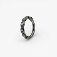 Grey/Black Steel Hinged Ring - Rounded Premium Zirconia