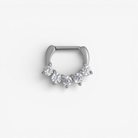 Surgical Steel Septum Ring - 5 Prong Premium Zirconia 16 Gauge - 6mm