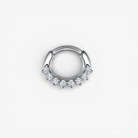 Surgical Steel Septum Ring - 8 Prong Cubic Zirconia Crown 16 Gauge - 6mm