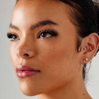 Titanium Pigtail Nose Stud - Lab Created Opal