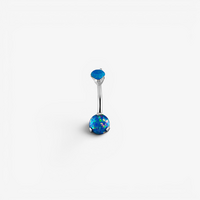 Surgical Steel Double Jewelled Opal Belly Ring - Diamond Cut Prong Setting