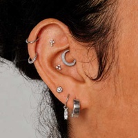 Surgical Steel Septum Ring - Triple Slanted Cubic Zirconia 16 Gauge - 8mm