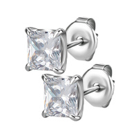 Surgical Steel Ear Studs - Square Cubic Zirconia