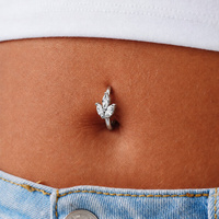 Nickel Free Cobalt Chrome Belly Ring - Premium Zirconia Marquise Petals 14 Gauge - 8mm