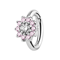 Nickel Free Cobalt Chrome Belly Ring - Premium Zirconia Flower