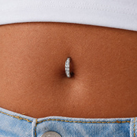 Nickel Free Cobalt Chrome Belly Ring - Square Paved Premium Zirconia 14 Gauge - 8mm