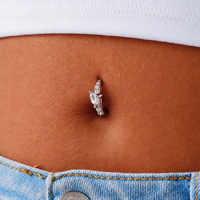 Nickel Free Cobalt Chrome Belly Ring - Premium Zirconia Marquise 14 Gauge - 8mm