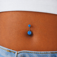 Surgical Steel Double Jewelled Opal Belly Ring - Diamond Cut Prong Setting