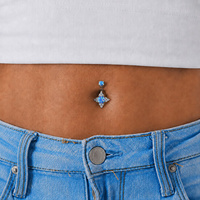 Surgical Steel Double Jewelled Belly Ring - Lab Created Opal 