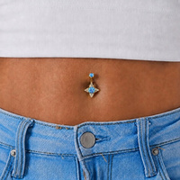 Gold Steel Belly Ring - Lab Created Opal