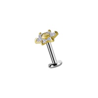 18K Gold Attachment for Threadless Labret - Premium Zirconia Flower - 5mm