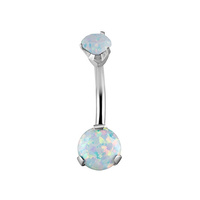 Surgical Steel Double Jewelled Opal Belly Ring - Diamond Cut Prong Setting