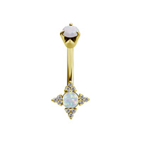 Gold Steel Belly Ring - Lab Created Opal