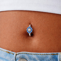 Nickel Free Cobalt Chrome Belly Ring - Premium Zirconia Flower