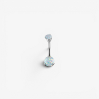 Surgical Steel Double Jewelled Opal Belly Ring - Diamond Cut Prong Setting