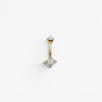 Gold Steel Belly Ring - Lab Created Opal