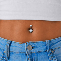Surgical Steel Double Jewelled Belly Ring - Lab Created Opal 