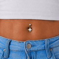 Gold Steel Belly Ring - Lab Created Opal